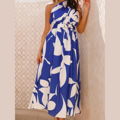 Ruched Printed Single Shoulder Dress