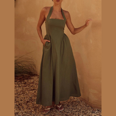 Halter Neck Maxi Dress with Pockets