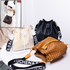 Printed Bucket PU Multi Layer Soft Leather Women's Fashion Simple Shoulder Crossbody Bag