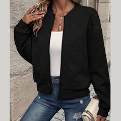 Full Size Zip Up Long Sleeve Textured Jacket Plus Size