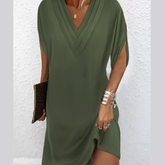 Full Size V-Neck Slit Sleeve Mini Dress Plus Size