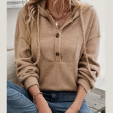 Button-Front Drawstring Hoodie