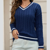 Classic Cable Knit V-Neck Sweater