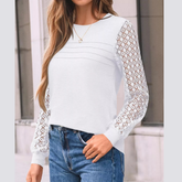 Lace Sleeve Crew Neck T-Shirt