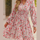 Floral Print Flounce Sleeve Ruffle Hem Dress