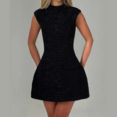 Cutout Back Round Neck Cap Sleeve Mini Dress
