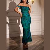 Off-Shoulder Ruched Floral Mermaid Dress
