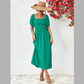 Off-Shoulder Puff Sleeve Smocked Maxi Dress