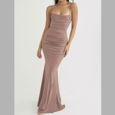 Ruched Spaghetti Strap Bodycon Maxi Dress