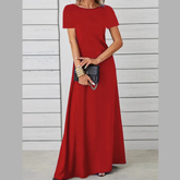 Full Size Round Neck Short Sleeve A-Line Maxi Dress Plus Size