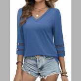 Full Size V-Neck 3/4 Sleeve T-Shirt Plus Size