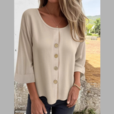 Full Size Button-Front 3/4 Sleeve Casual Blouse Plus Size