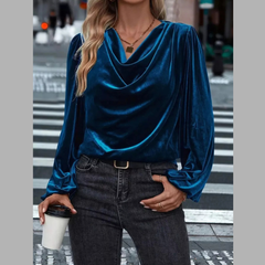 Full Size Velvet Cowl Neck Blouse Plus Size