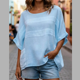 Full Size Round Neck Casual Loose Top with Pockets Plus Size