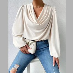 Full Size Cowl Neck Balloon Sleeve Blouse Plus Size