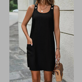 Sleeveless Button Detail Dress with Pockets