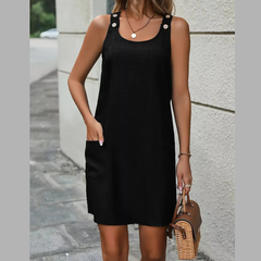 Sleeveless Button Detail Dress with Pockets