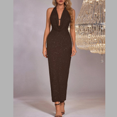 Halter Neck Glitter Bodycon Maxi Dress