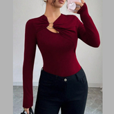 Ring Detail Ruched Long Sleeve Top