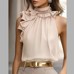Ruffle High Neck Sleeveless Tank