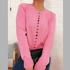 Button-Front Cardigan with Colorful Detail Buttons