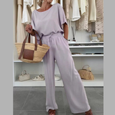 Full Size Casual Loose Round Neck Top and Pants Two-Piece Set Plus Size