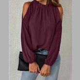 Cold Shoulder Frill Neck Blouse