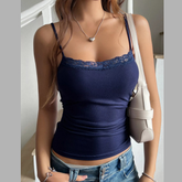 Lace Trim Ribbed Cami Top