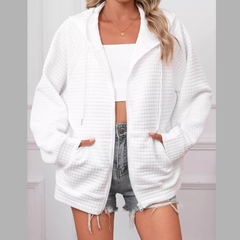 Full Size Textured Quilted Zip-Up Hooded Jacket Plus Size
