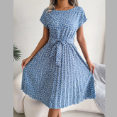 Floral Print Pleated Midi Dress with Belt