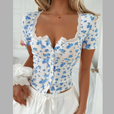 Floral Lace Trim Button-Up Shirt