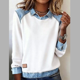 Full Size Denim Trim Long Sleeve Top Plus Size
