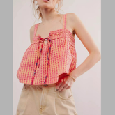 Smocked Gingham Tie-Front Cami