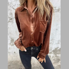 Full Size Velvet Button-Up Long Sleeve Shirt Plus Size