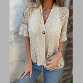 Full Size One Button Half Sleeve Cardigan Plus Size