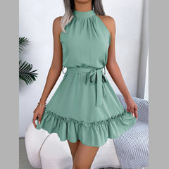 Halter Neck Ruffle Hem A-Line Dress