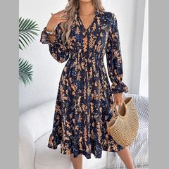 Floral Print Ruffle Hem Flounce Sleeve A-Line Dress