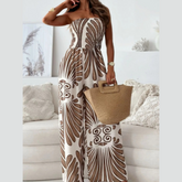 Printed Smocked Tube Wide Leg Jumpsuit