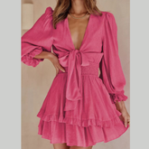 Elegant Tie-Front Ruffle Mini Dress with Smocked Wiast