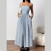 Striped Strapless Casual Maxi Dress