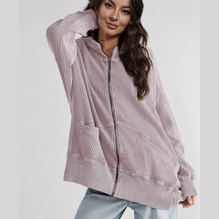 Zip-Up Hooded Jacket with Long Sleeves