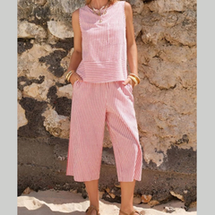 Striped Sleeveless Top and Cropped Pants Set