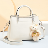 Large Capacity Soft Leather Bear Pendant Women's Shoulder Handbag