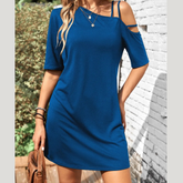 Asymmetrical Neck Half Sleeve Mini Dress