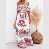 Floral Off Shoulder Ruffle Maxi Dress