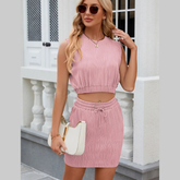 Round Neck Sleeveless Top and Drawstring Skirt Set