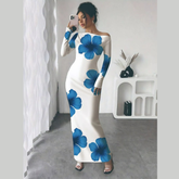 Floral Print One Shoulder Maxi Dress