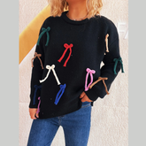 Colorful Bow Round Neck Sweater