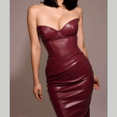 Slit Tube Leather Bodycon Maxi Dress
