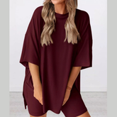 Full Size Relaxed Fit Round Neck Top and Shorts Two-Piece Set Plus Size